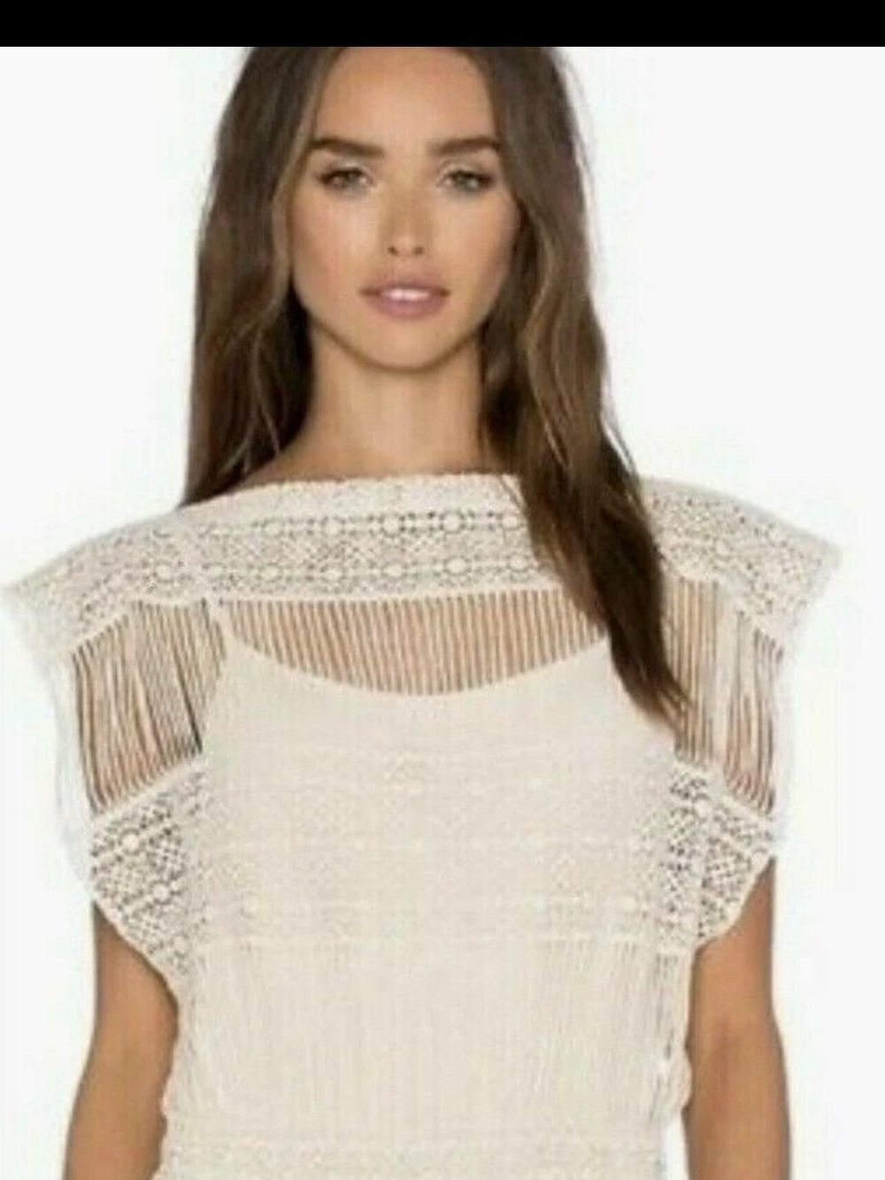 Anthropologie Callahan Cream Crochet Fringe Top